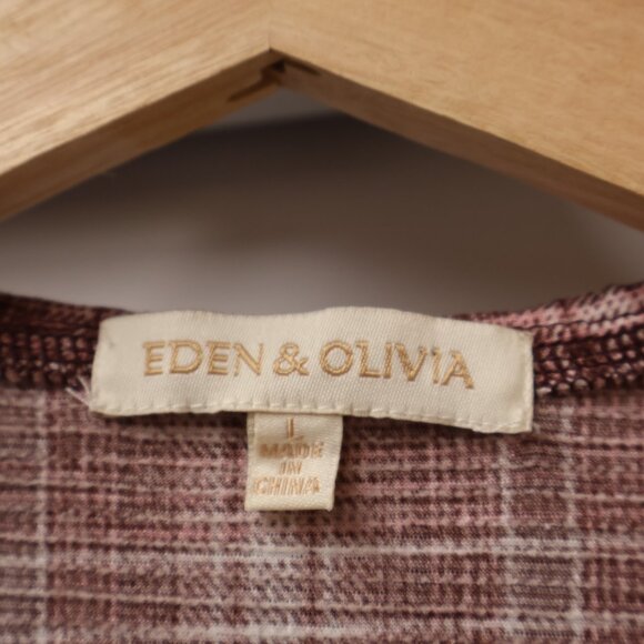 Eden & Olivia Ivory/Berry Plaid Button-Up Blouse With Ruffle Collar - Size L - Picture 12 of 14